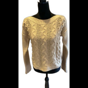 Hazel Cable Knit Sweater Size Small Boat Neckline  Loose Chunky Knit  Relaxed